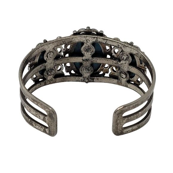 Vintage 90's Silver Tone Faux Turquoise Filigree Cuff Bracelet Southwestern Boho - Picture 6 of 8